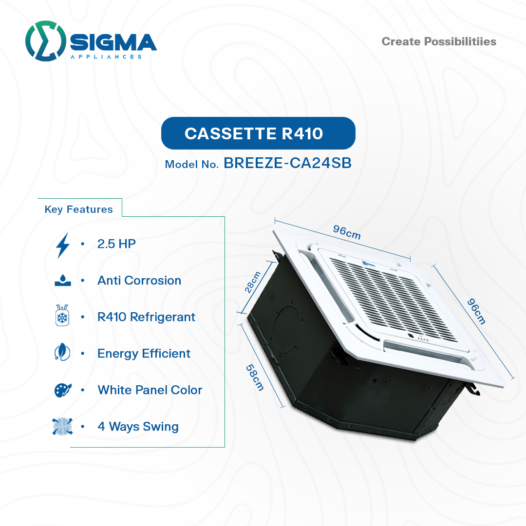 BREEZE-CA24SB 2.5 HP Cassette Type Air Conditioner – R410 – Powerful, Efficient Cooling Solution 3 BREEZE-CA24SB 2.5 HP Cassette Type Air Conditioner – R410 – Powerful, Efficient Cooling Solution - Image 3