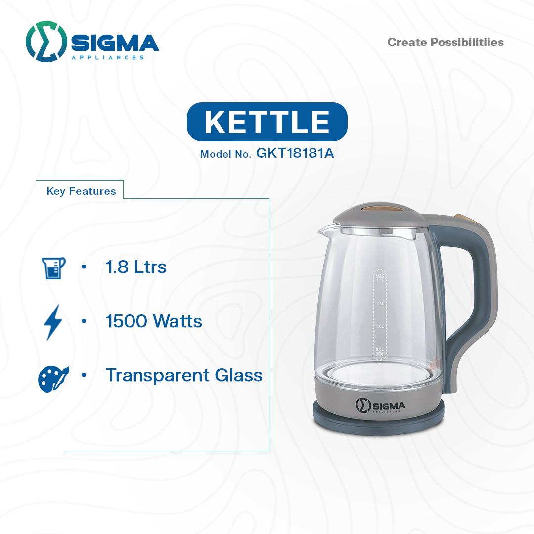 GKT18181A Sigma Electric Glass Kettle – 1.8L with LED Illumination – Perfect Stylish & Fast Boiling 2 GKT18181A Sigma Electric Glass Kettle – 1.8L with LED Illumination – Perfect Stylish & Fast Boiling - Image 2