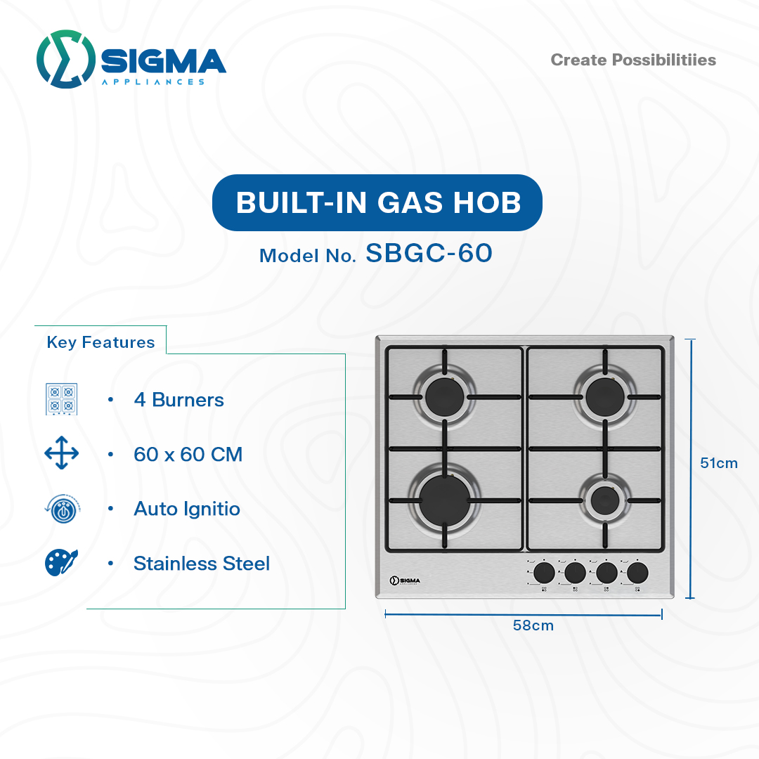 SBGC-60 Sigma Gas Range Cooker – 60cm with 4 Gas Burners & Gas Oven Elegant 2 SBGC-60 Sigma Gas Range Cooker – 60cm with 4 Gas Burners & Gas Oven Elegant - Image 2