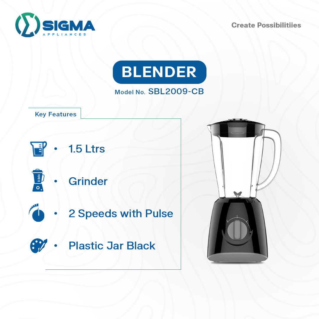 SBL9022AC-N Sigma Blender – 1.5L Plastic Jar with Grinder & 2-Speed Control and efficient 2 SBL9022AC-N Sigma Blender – 1.5L Plastic Jar with Grinder & 2-Speed Control and efficient - Image 2