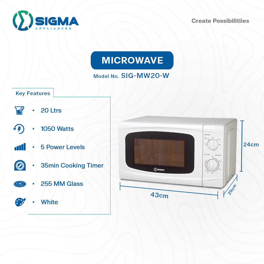 SIG-MW20-W Solo Microwave Oven 20 Liters White – Quick and Convenient Cooking 2 SIG-MW20-W Solo Microwave Oven 20 Liters White – Quick and Convenient Cooking - Image 2
