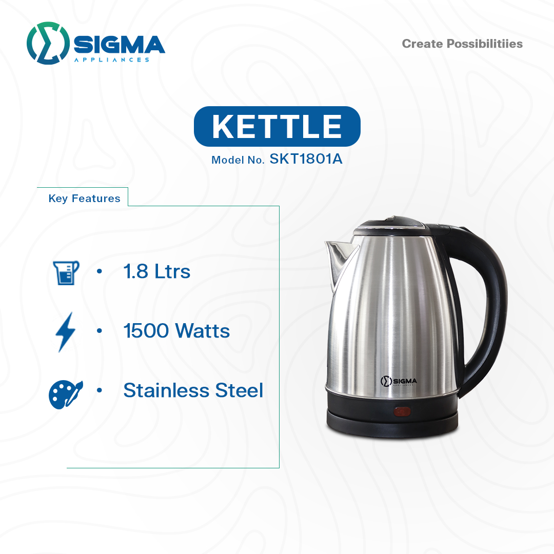 SKT1801A Sigma Electric Kettle – 1.8L Stainless Steel Fast-Boil Kettle 2 SKT1801A Sigma Electric Kettle – 1.8L Stainless Steel Fast-Boil Kettle - Image 2